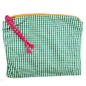 Green & White Gingham Check Cosmetic Bag 8.5"x7" Makeup Storage Clutch